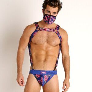 Cellblock 13 Vaux VX2 Neoprene Zipper Jockstrap and Harness Floral Blue Set Rare